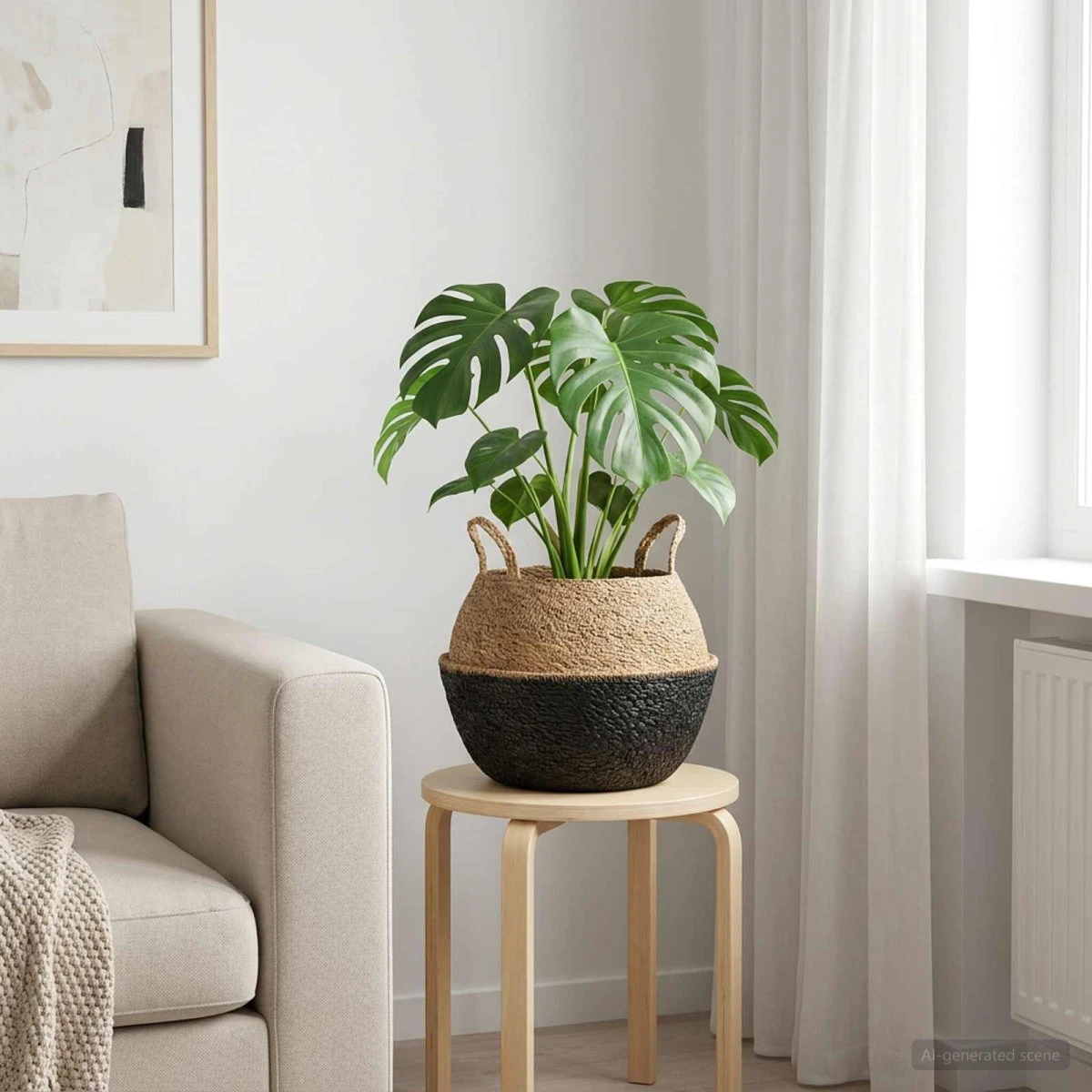 vidaXL Plantekrukke i søgræs med håndtag, Sort, Ø 45 x 36 cm