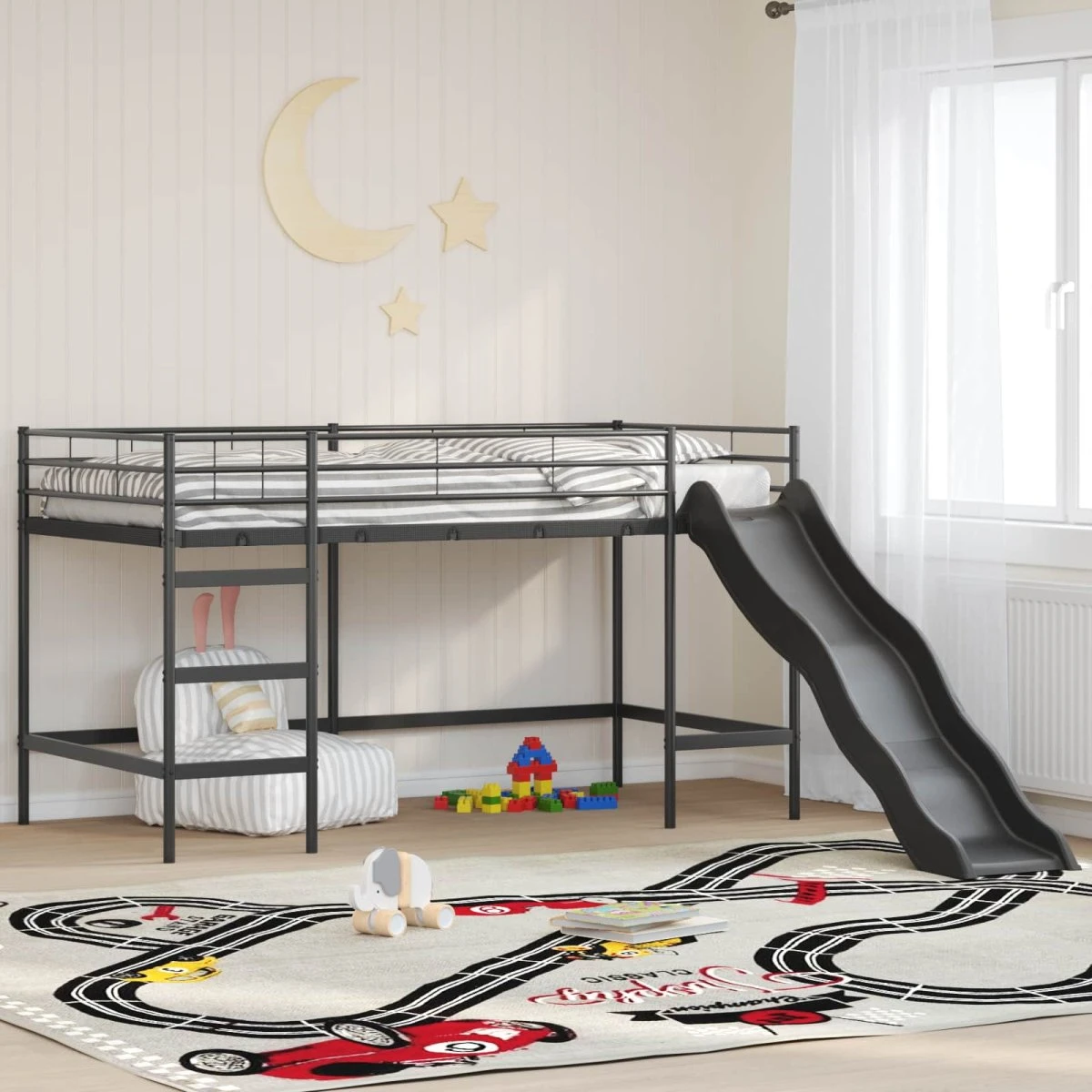 vidaXL Kids'loftseng med rutsjebane, Sort/Antracit, 107 x 203 cm