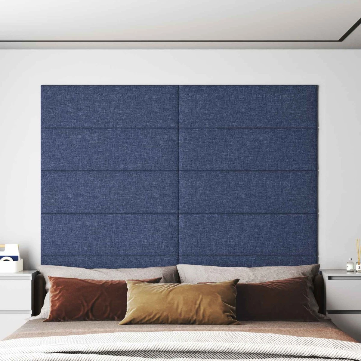 vidaXL Væghovedgærde 12 stk. 90x30 cm - Blå Stof