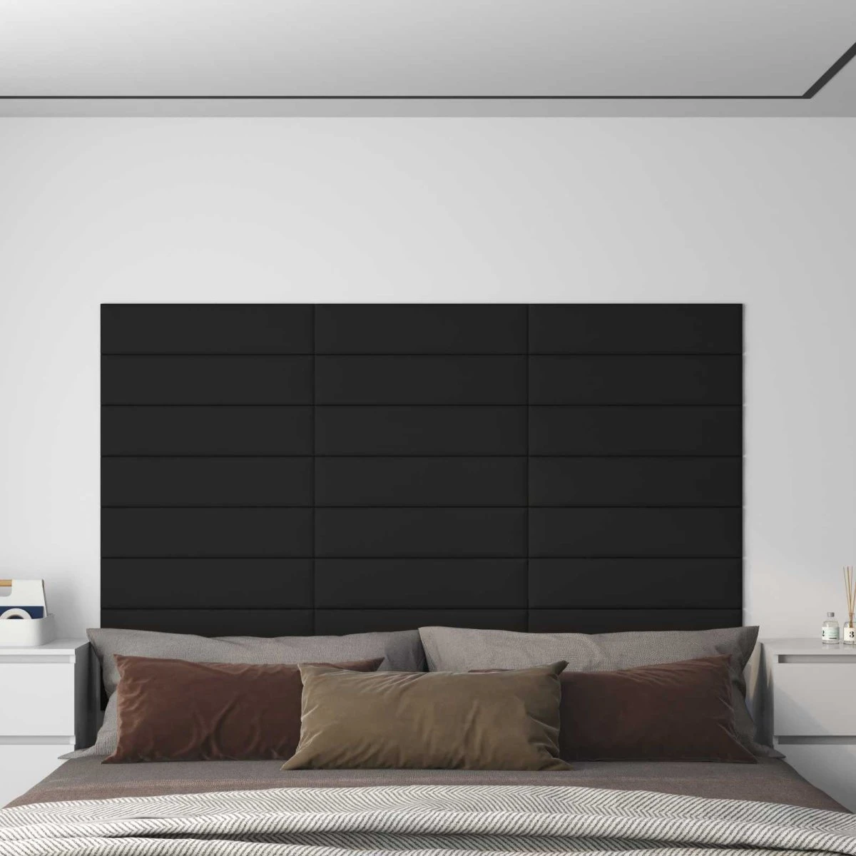 vidaXL Væghovedgærde 12 stk. 60 x 15 cm Sort Stof