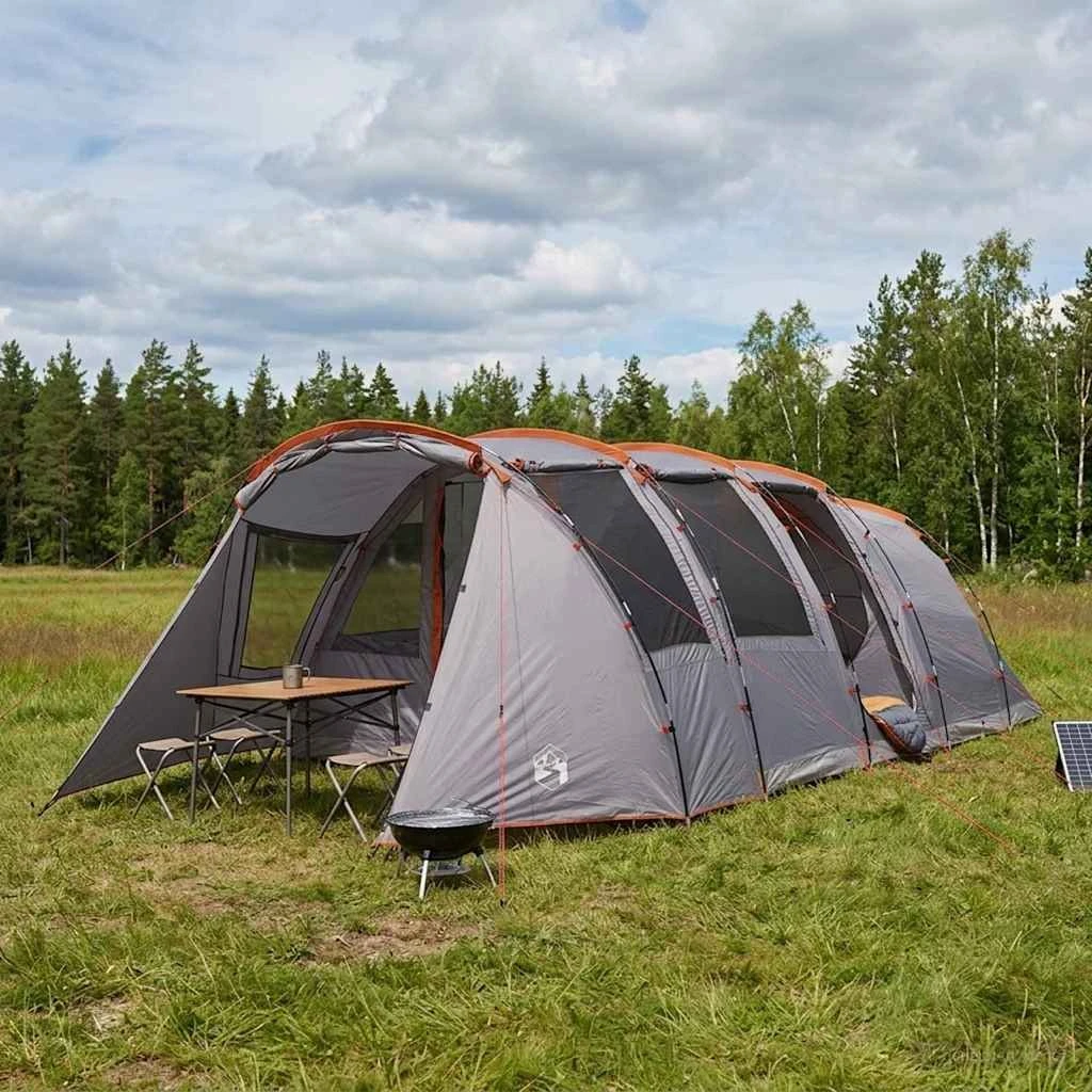 vidaXL Tunneltelt 10 personer - Grå/Orange - 675 x 392 x 210 cm