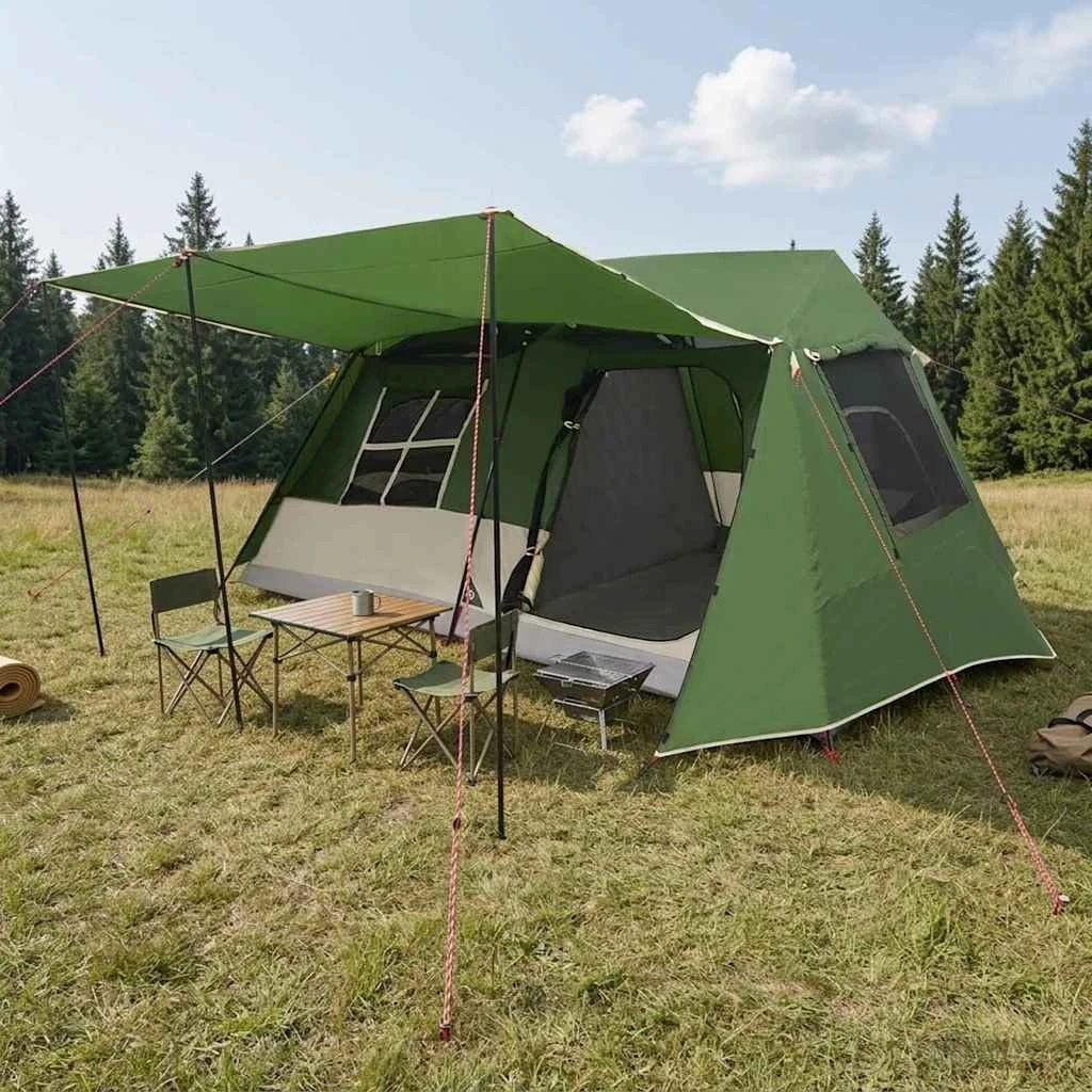 vidaXL Tunneltelt Grøn 400 x 278 x 182 cm - 6 personer