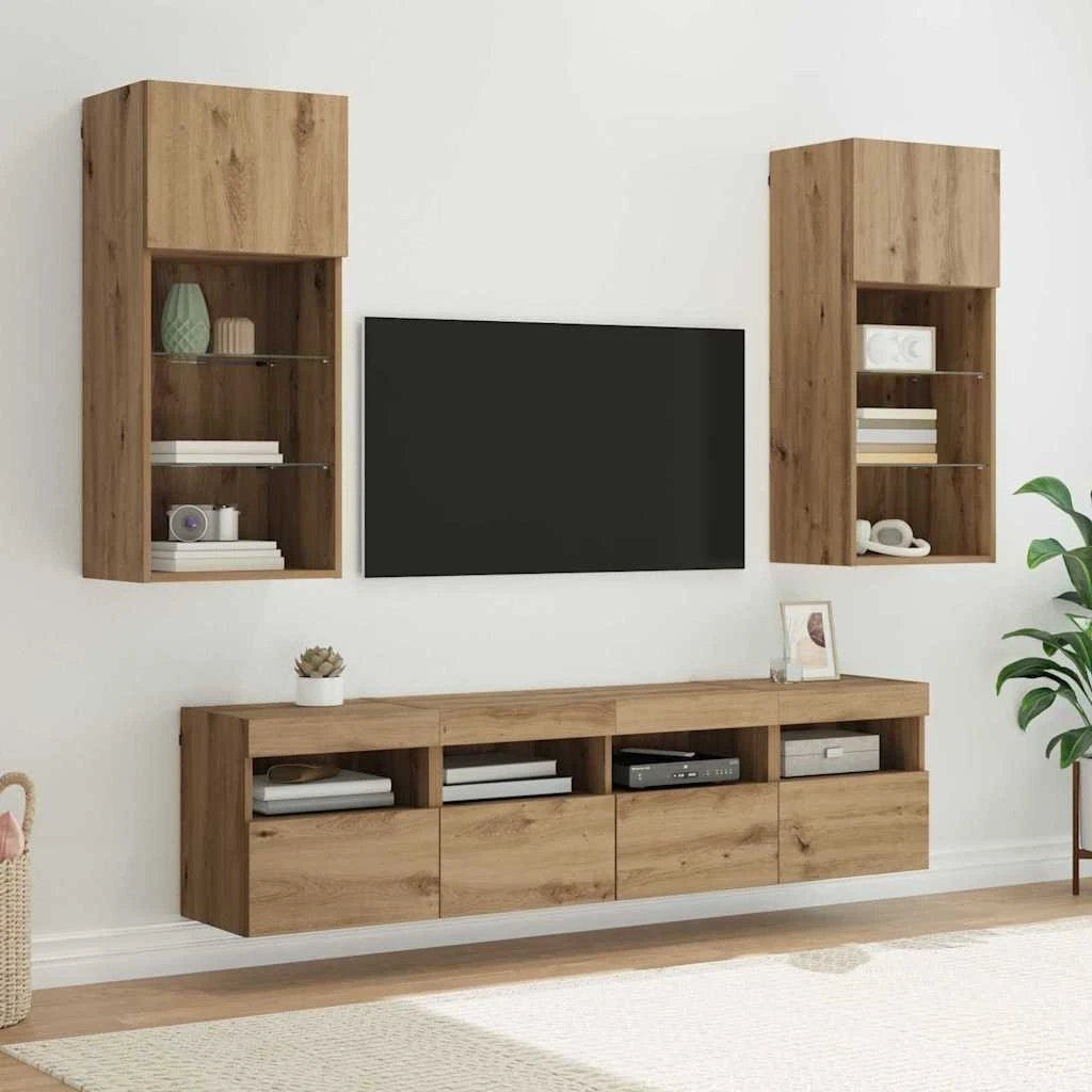 vidaXL TV-vægenheder med LED, 5 stk., Artisan Egetræ