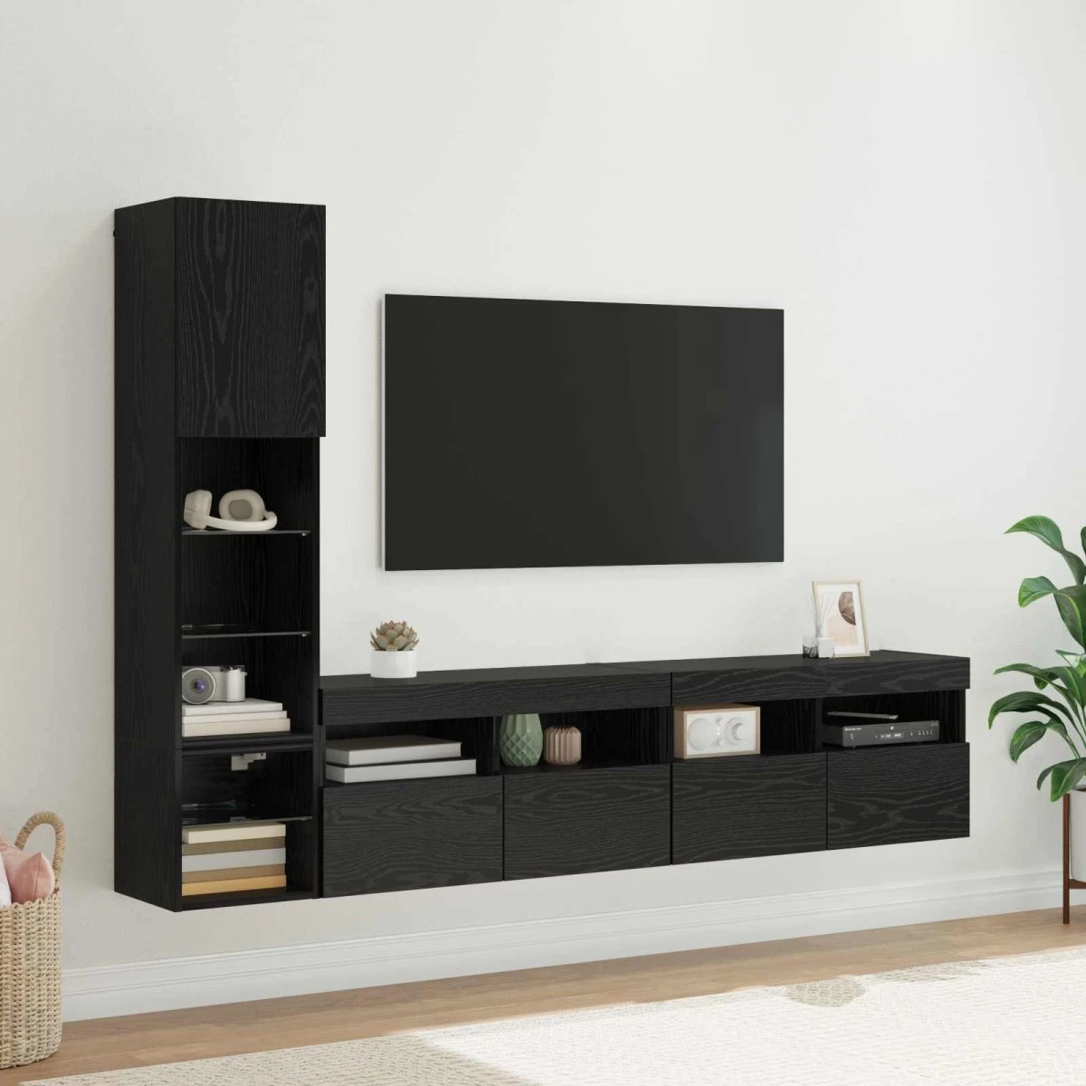 vidaXL TV Væg Enhed 4 stk. Sort Eg med LED