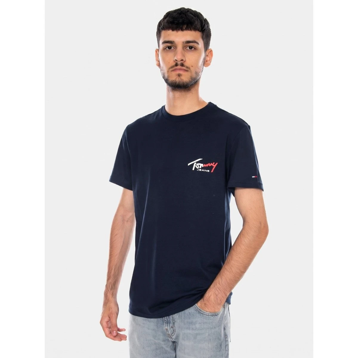 Tommy Hilfiger Slim Sign Chest T-shirt i blå bomuld