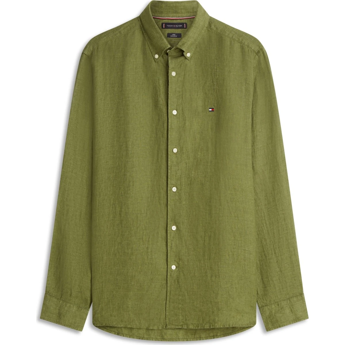 Tommy Hilfiger Skjorte i Oliven Linned - Regular Fit