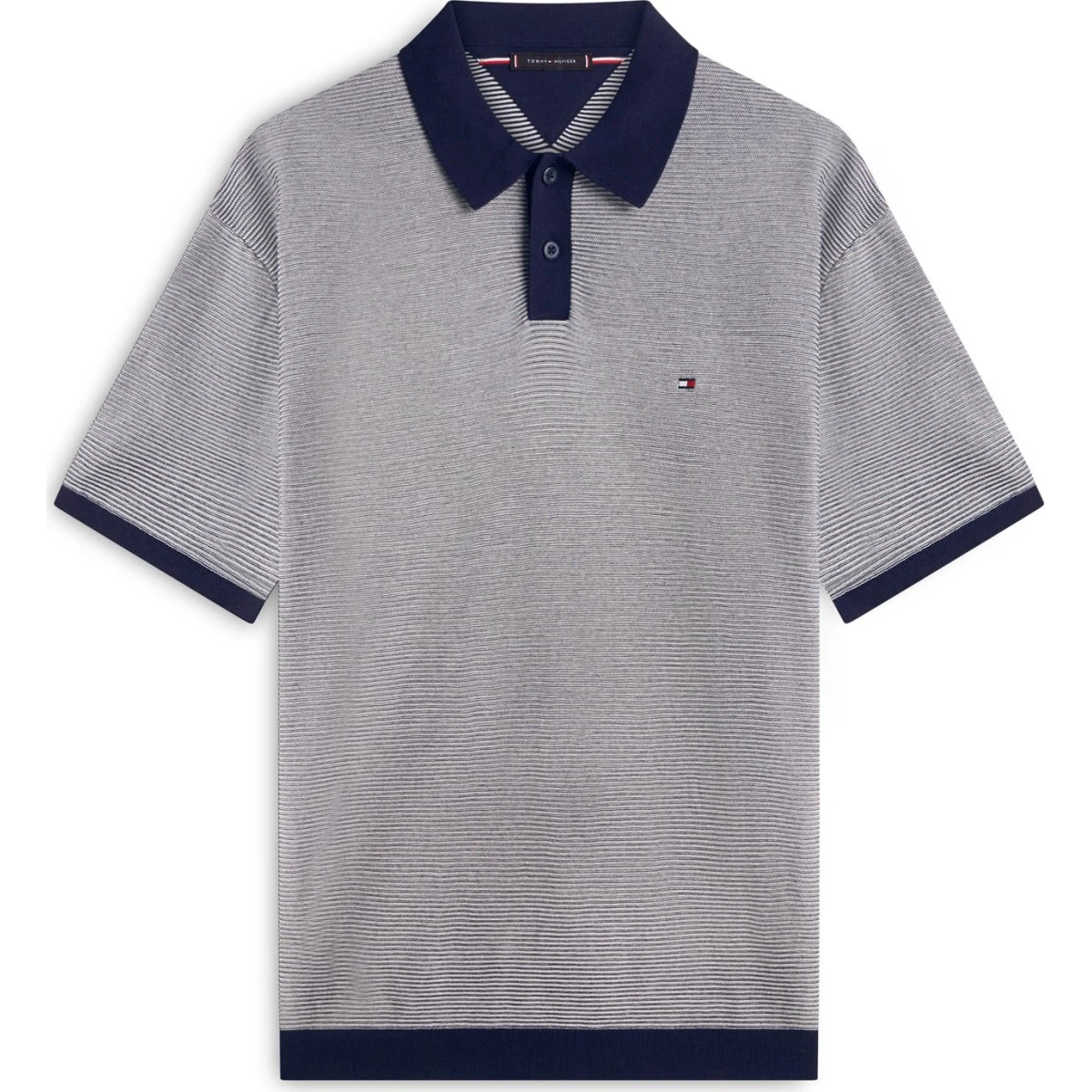Tommy Hilfiger Stribet Polopullover i Ecru og Mørkeblå