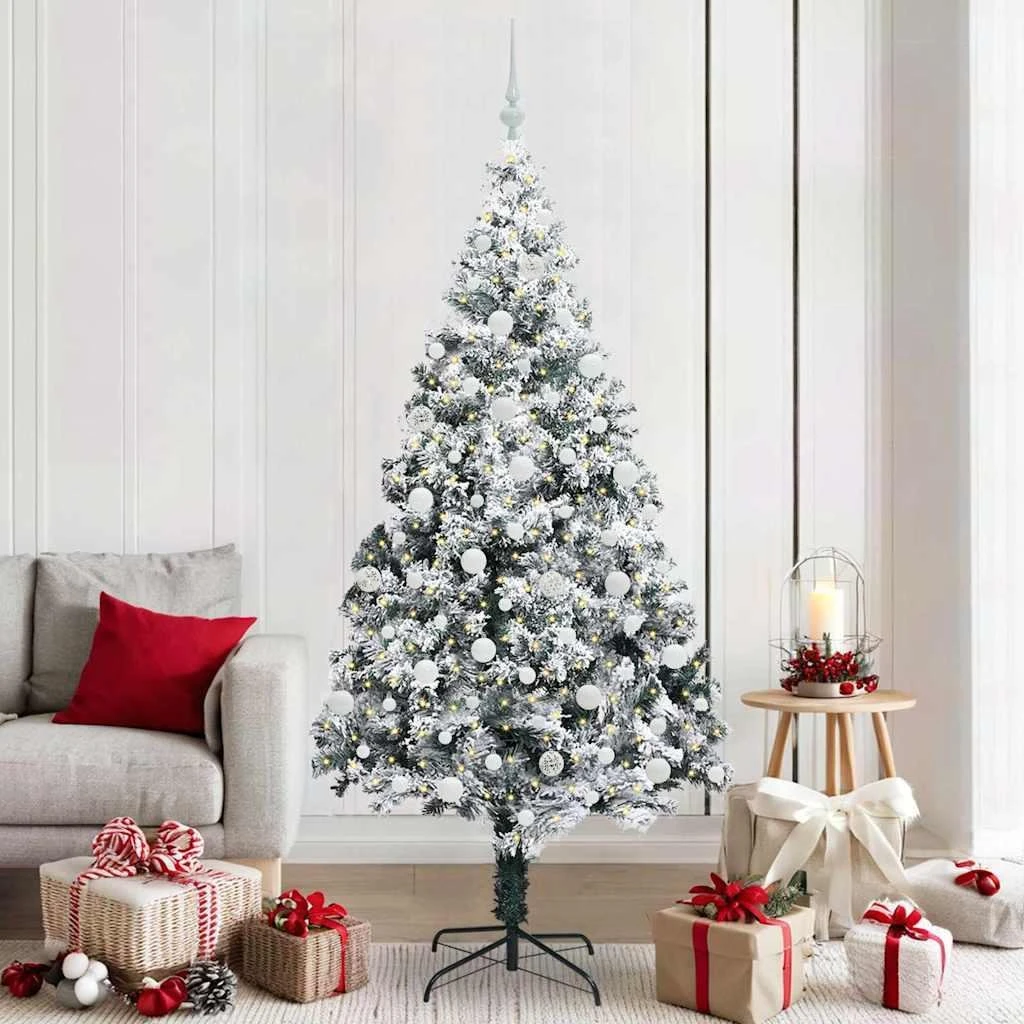 Kunstigt juletræ med LED-lyskæde 210 cm - Hvid