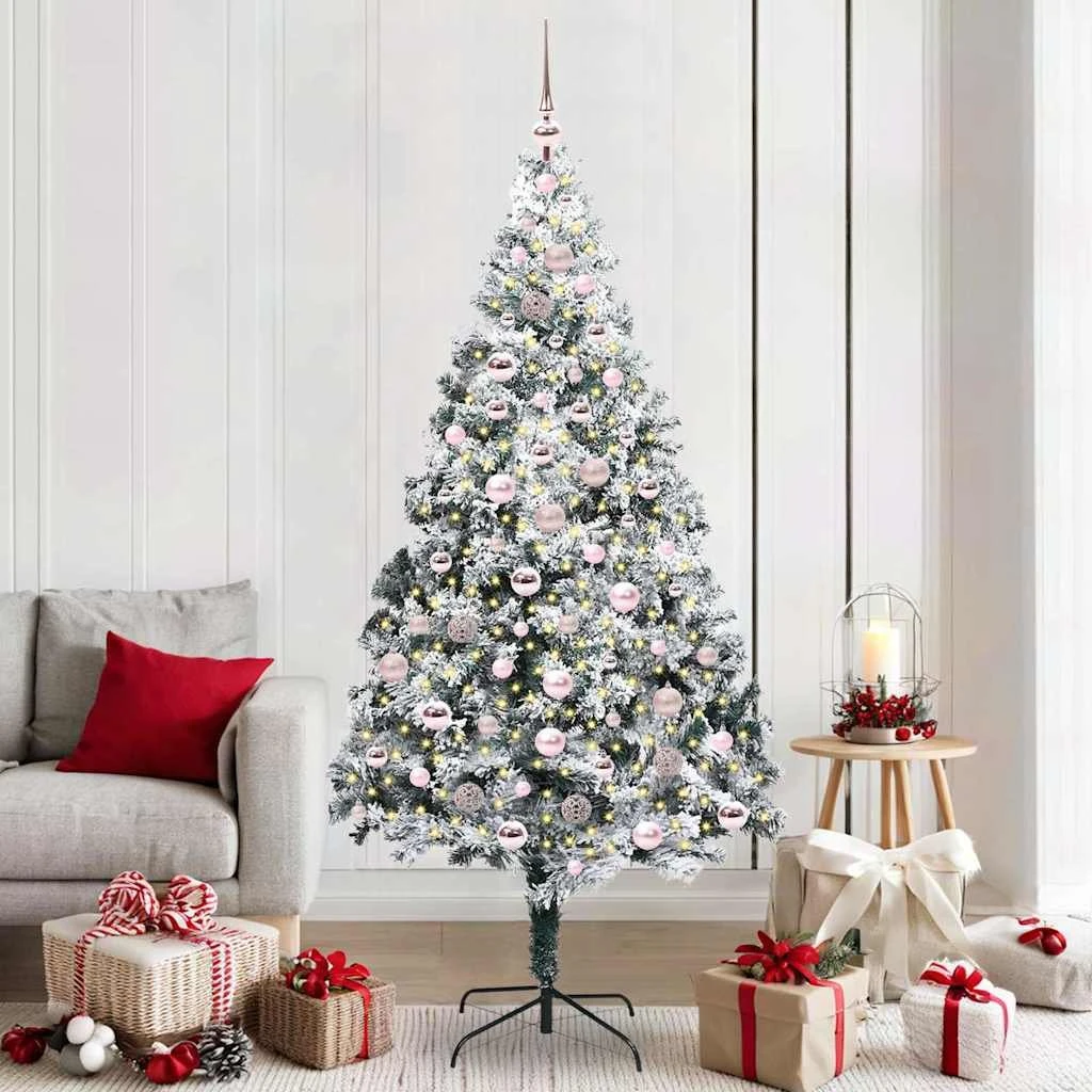 vidaXL Kunstigt juletræ Hvid 210 cm med LED-lys