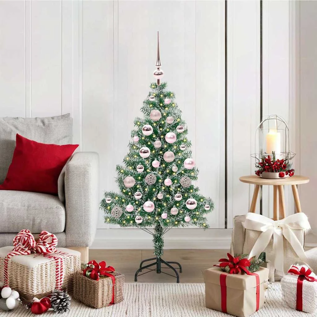 vidaXL Kunstigt Juletræ med LED-lys og sne, 120 cm, Grøn/Hvid