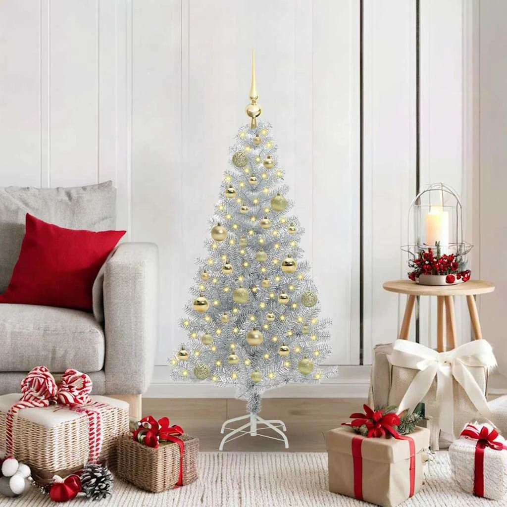 vidaXL Juletræ Sølv 120 cm med LED-lys