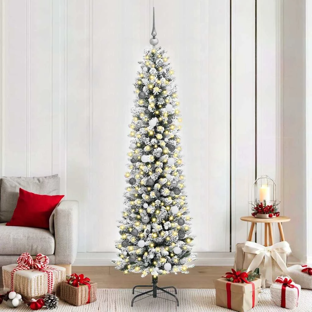 vidaXL Kunstigt Juletræ Hvid 210 cm med LED og pynt