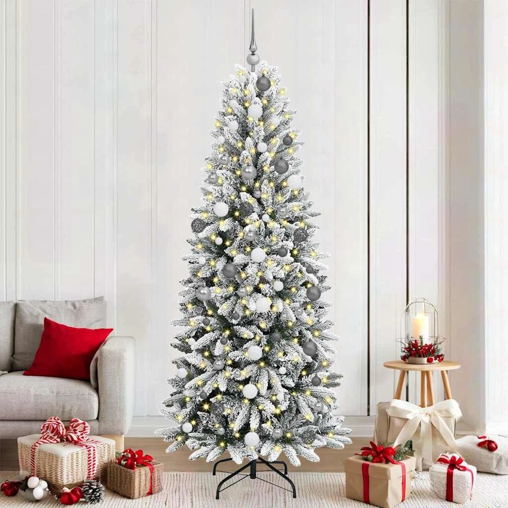 vidaXL Kunstigt Juletræ Hvid 210 cm med lys og pynt