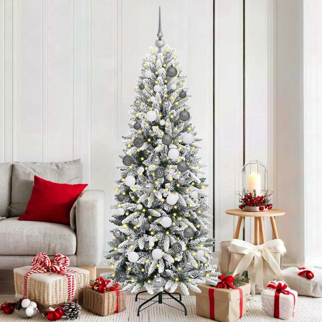 vidaXL Kunstigt Juletræ Hvid 180 cm med LED og Kugler