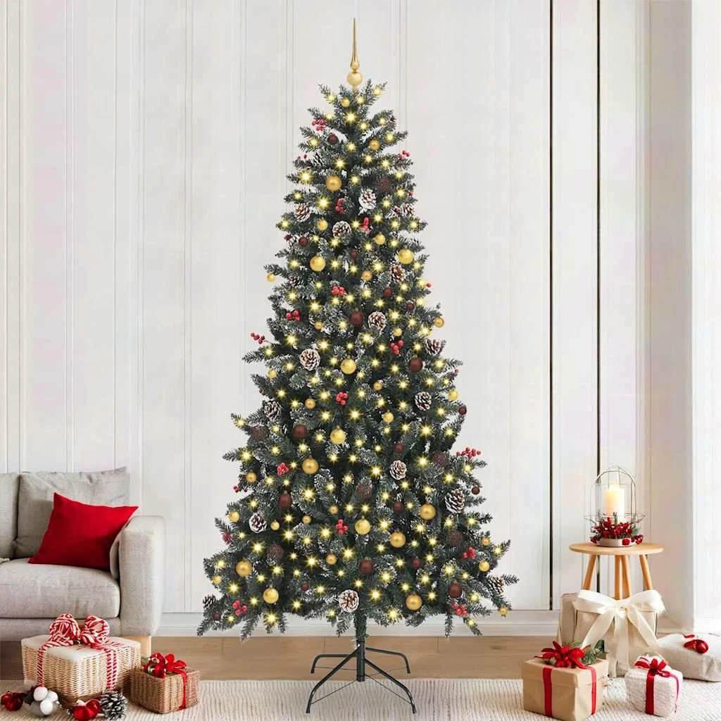 vidaXL Kunstigt juletræ med LED-lys og stativ, Grøn, 240 cm