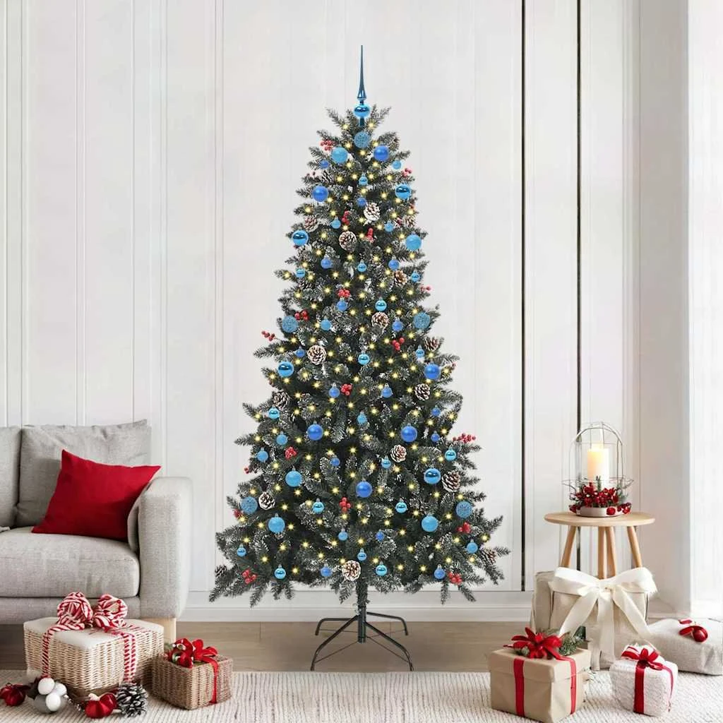vidaXL Kunstigt juletræ med LED-lys og stativ, Grøn, 210 cm