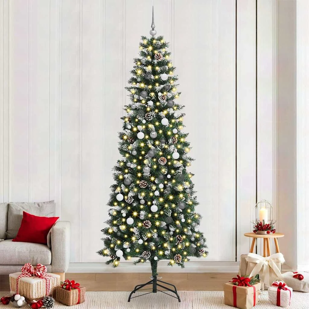 vidaXL Kunstigt juletræ Grøn 240 cm med LED og pynt