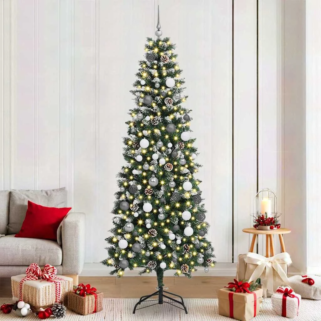 vidaXL Kunstigt juletræ Grøn 210 cm med LED-lys