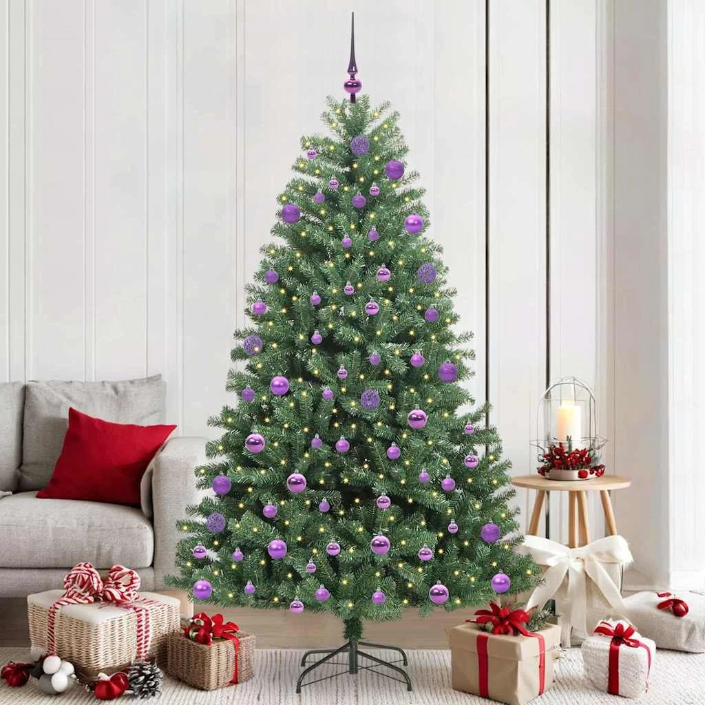 vidaXL Kunstigt Hinged Juletræ Grøn 210 cm med LED og pynt
