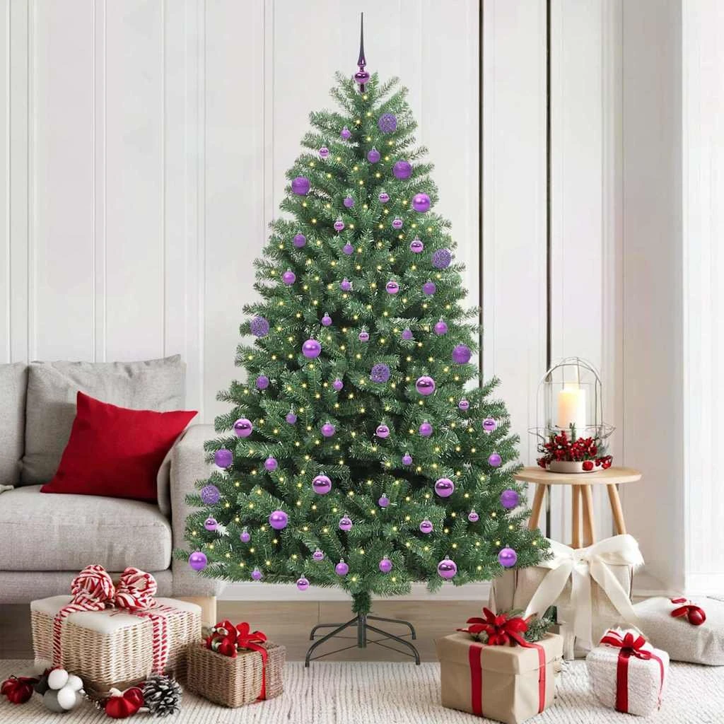 vidaXL Kunstigt Hængslet Juletræ 180 cm Grøn med LED-lys