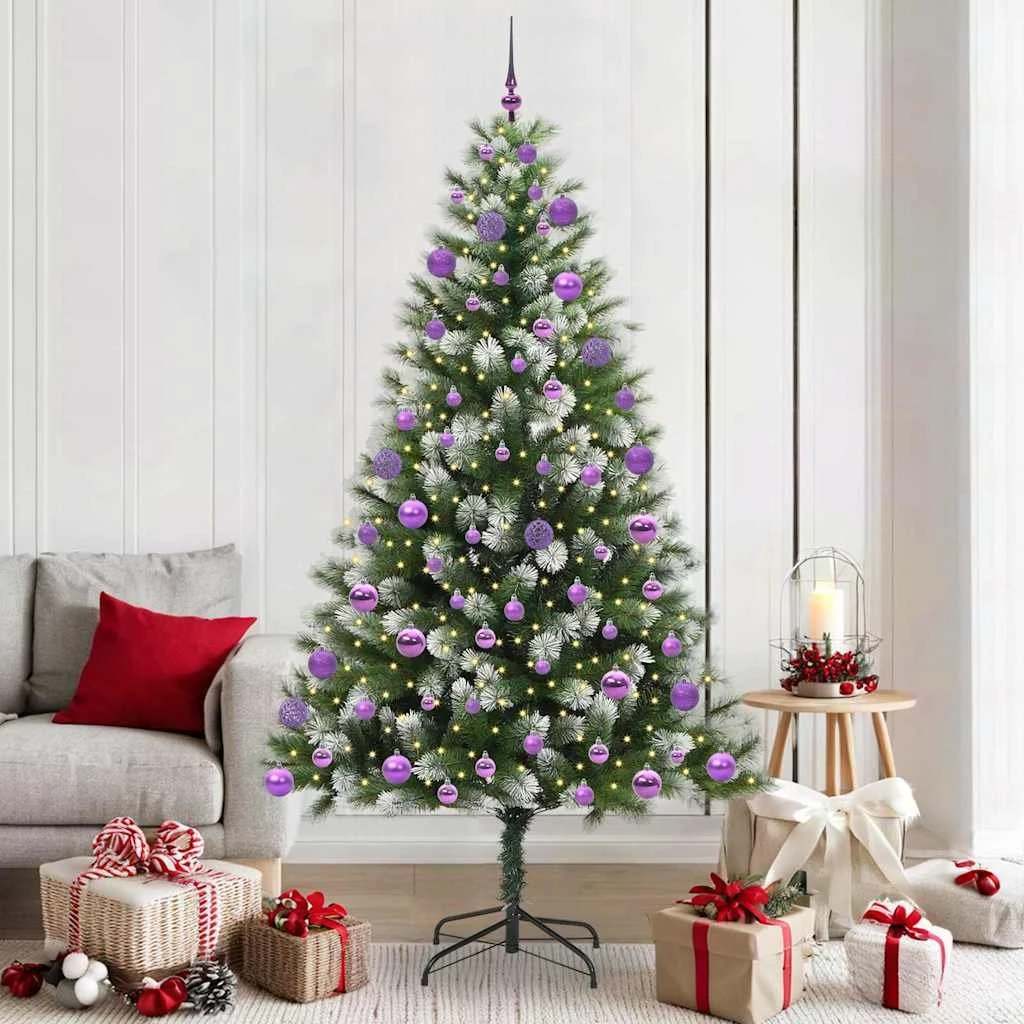 vidaXL Kunstigt Juletræ med Sne, 300 LED & Kugler - 210 cm
