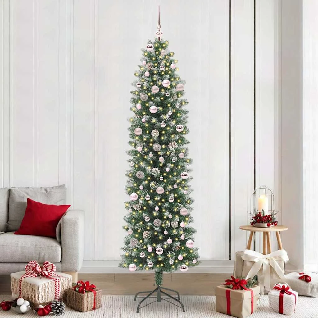 vidaXL Kunstigt slankt juletræ, Grøn/Hvid, 240 cm
