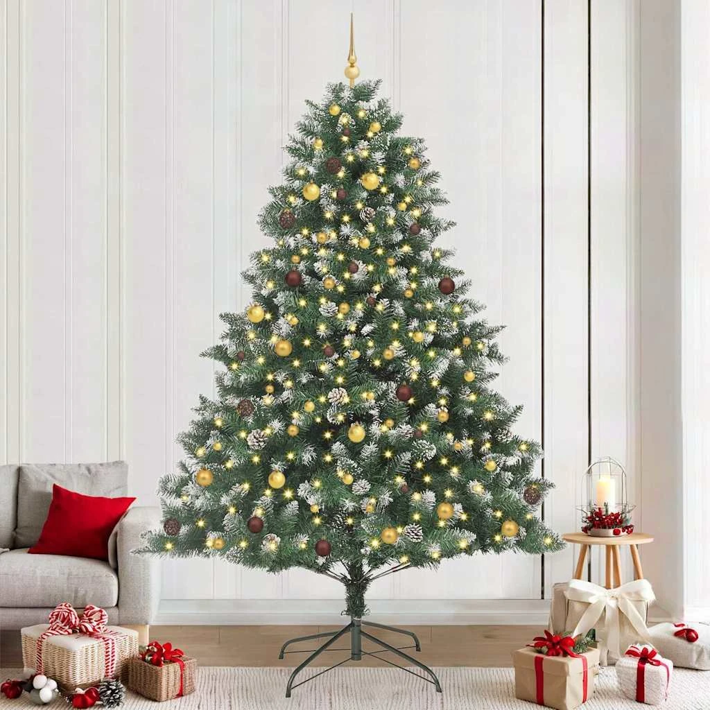 vidaXL Kunstigt juletræ med LED og pynt, Grøn, 240 cm