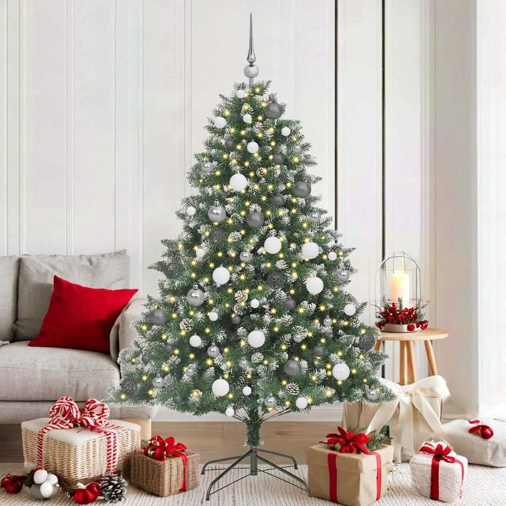 vidaXL Kunstigt juletræ med LED og kogler, Grøn, 180 cm