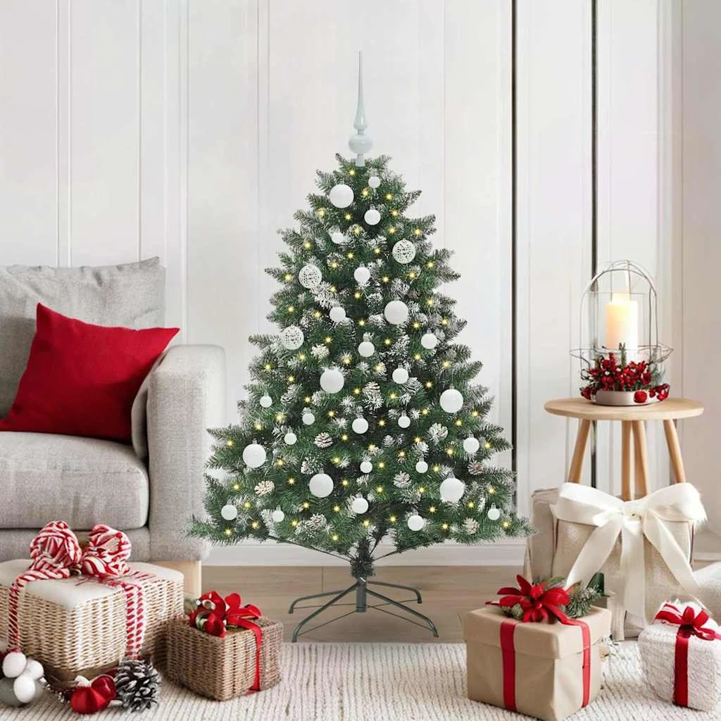 vidaXL Kunstigt juletræ 120 cm Grøn med LED og kogler