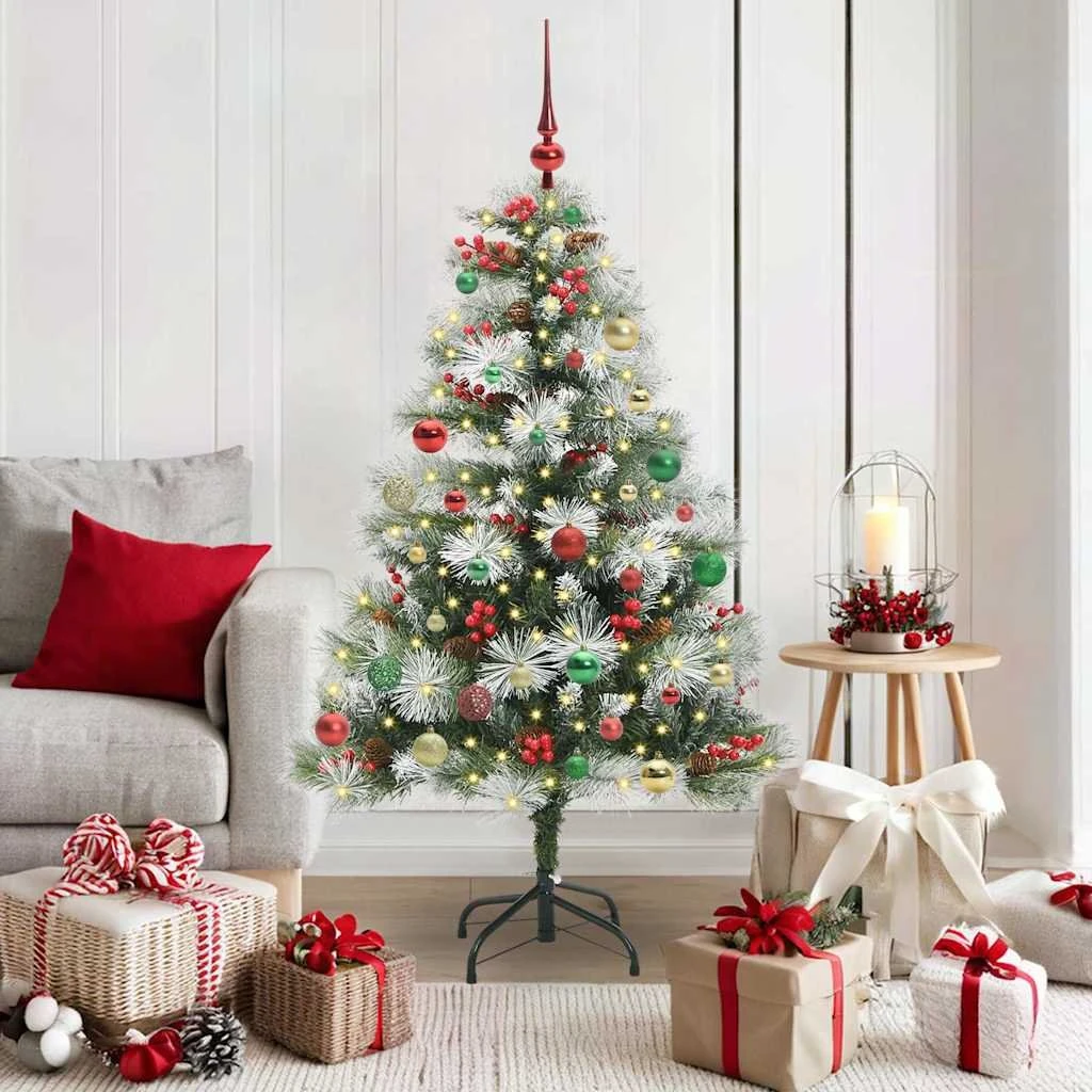 vidaXL Kunstigt Juletræ Grøn/Hvid 150 cm med LED og pynt