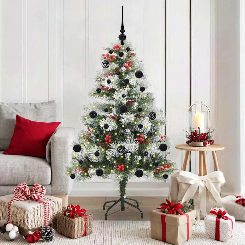 vidaXL Kunstigt juletræ 150 cm - Grøn/Hvid med LED og kugler