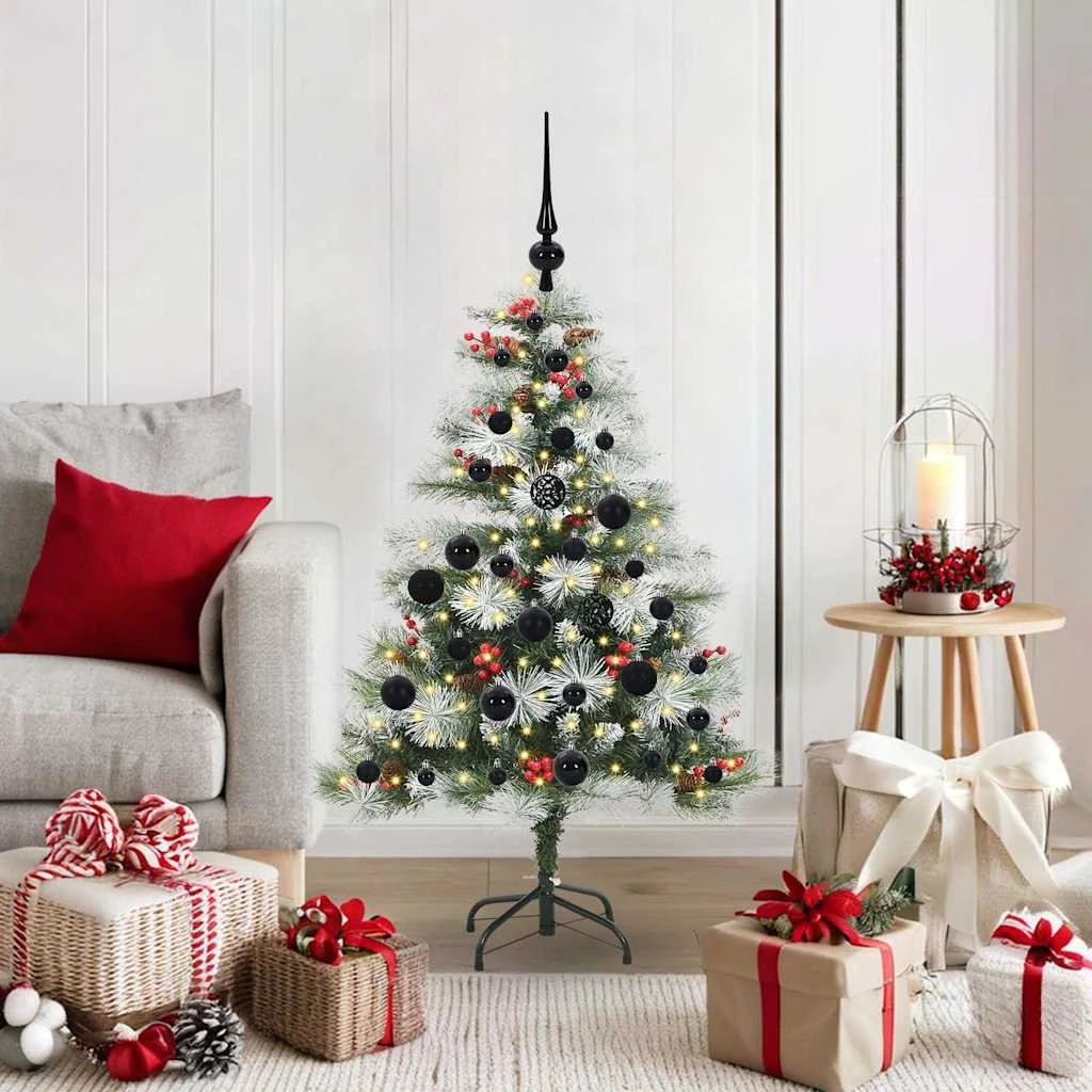 vidaXL Kunstigt juletræ 120 cm - Grøn/Hvid med LED