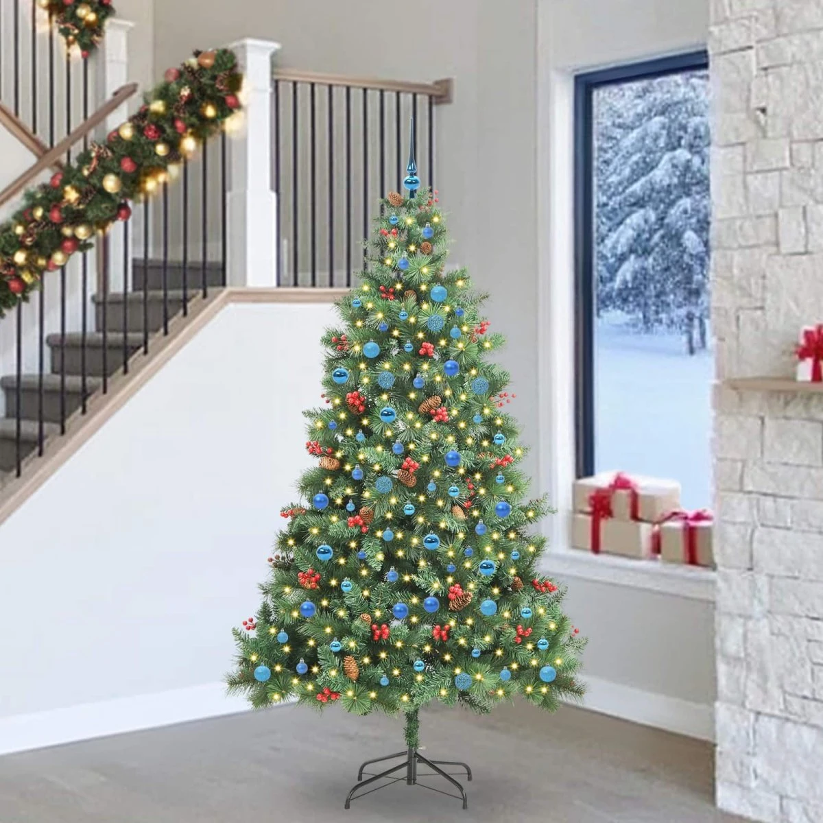 vidaXL Kunstigt juletræ 240 cm med 300 LED-lys - Grøn