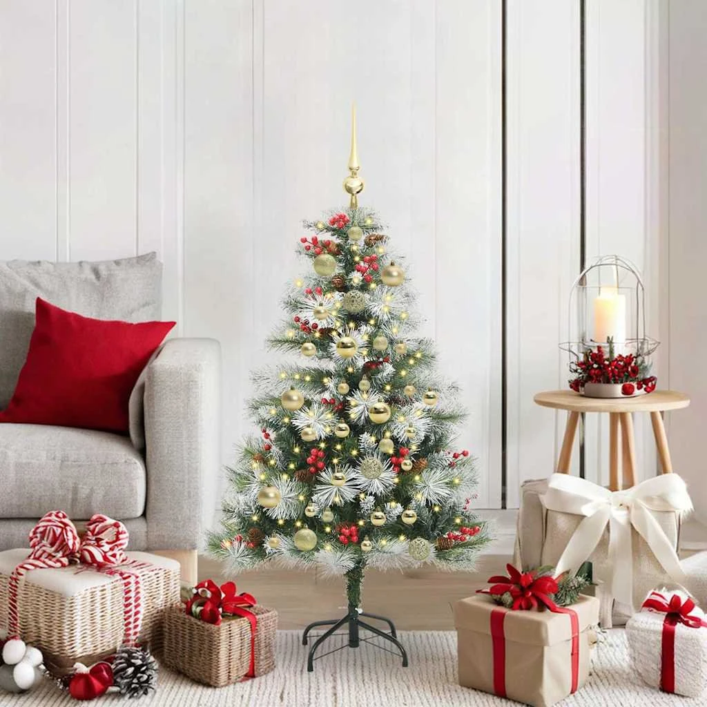 vidaXL Kunstigt juletræ 120 cm - Grøn & hvid med LED og kugler