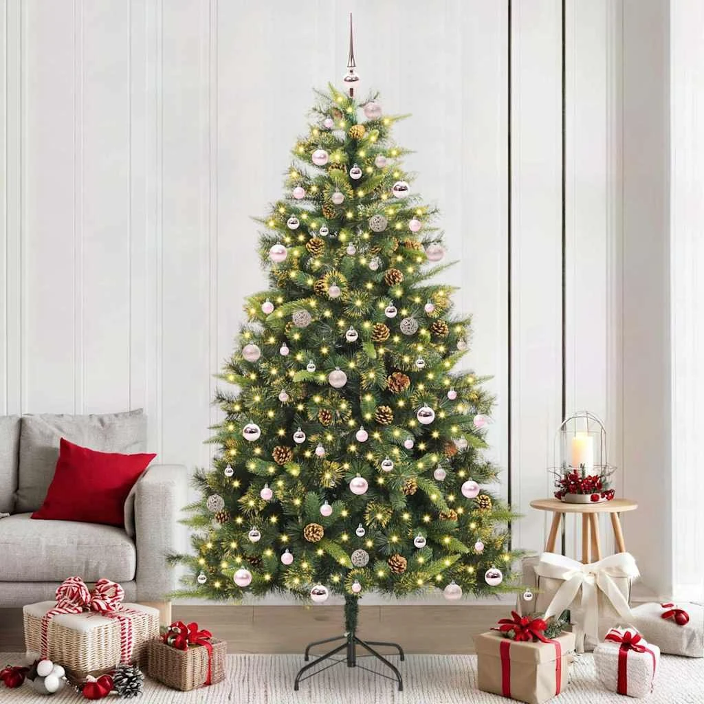 vidaXL Kunstigt Juletræ med 300 LED & Kogler, 240 cm, Grøn