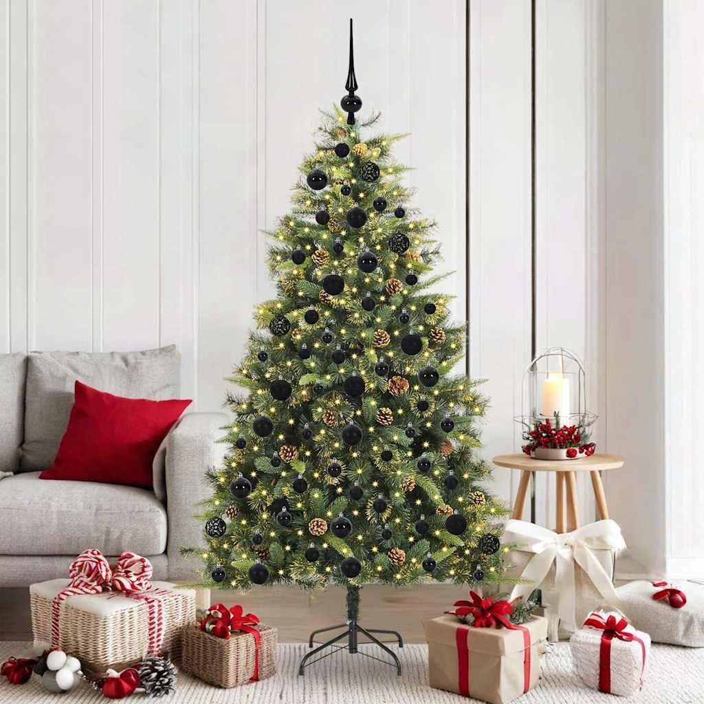 vidaXL Kunstigt Hængslet Juletræ med Kogler & LED, Grøn, 180 cm
