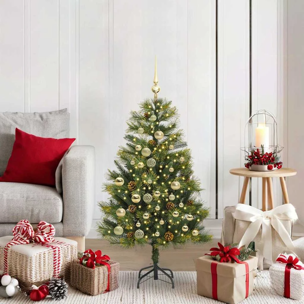 vidaXL Kunstigt Juletræ med Kogler og LED, Grøn, 120 cm
