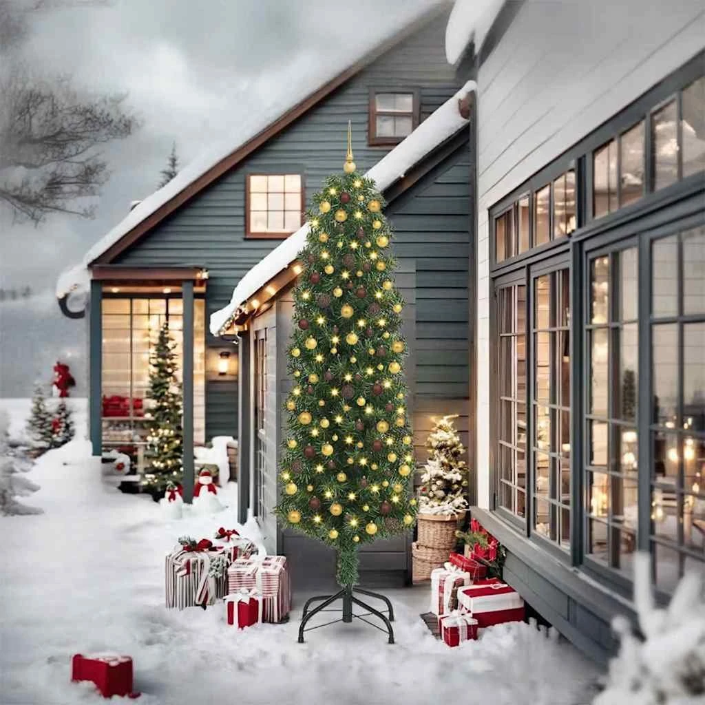vidaXL Kunstigt juletræ med LED og stativ, Grøn, 240 cm