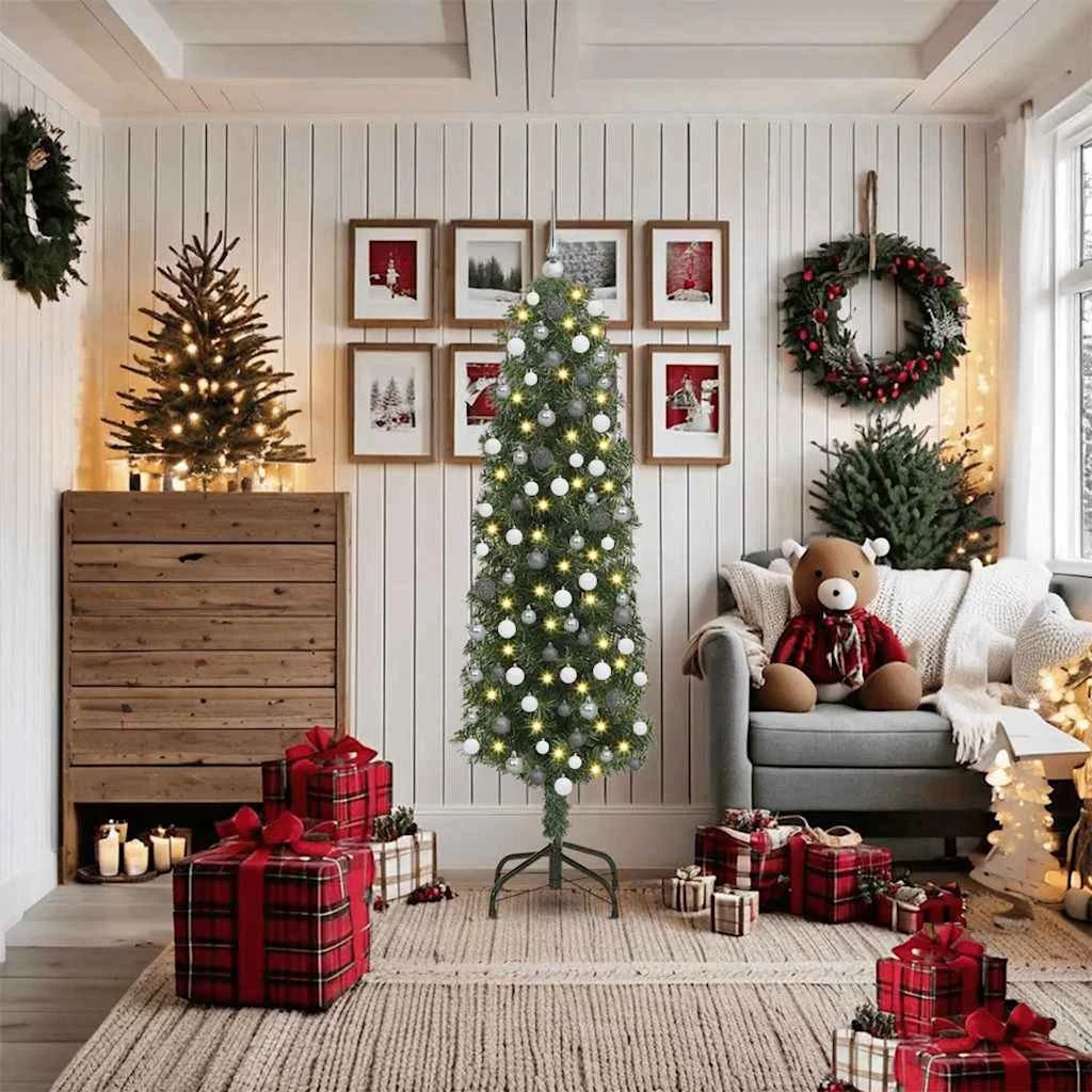 vidaXL Kunstigt juletræ med LED og stativ, Grøn, 180 cm