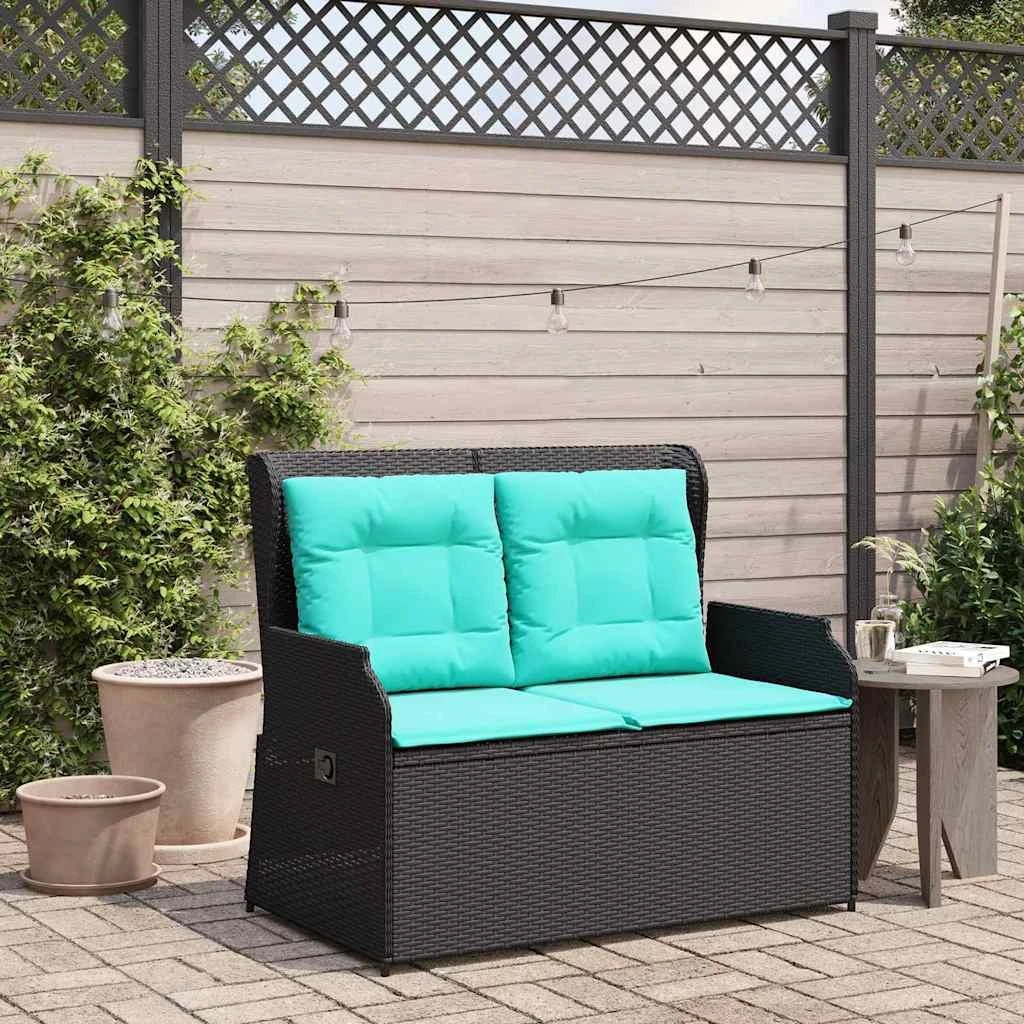 vidaXL Havebænk i sort polyrattan - 2 pers.
