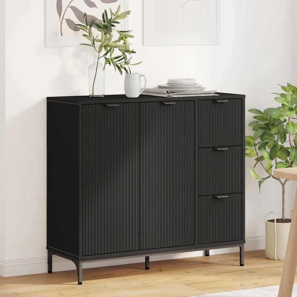 vidaXL Sideboard Sort 89,5 x 33 x 82 cm i konstrueret træ