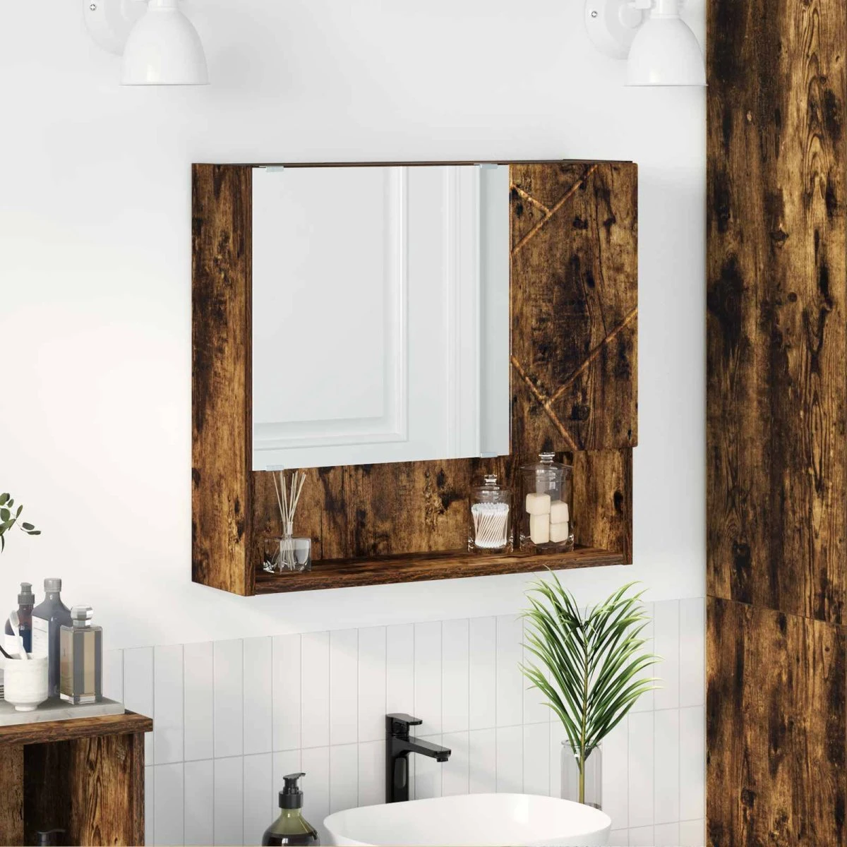 vidaXL Spejlskab Røget eg 59 x 17 x 55 cm