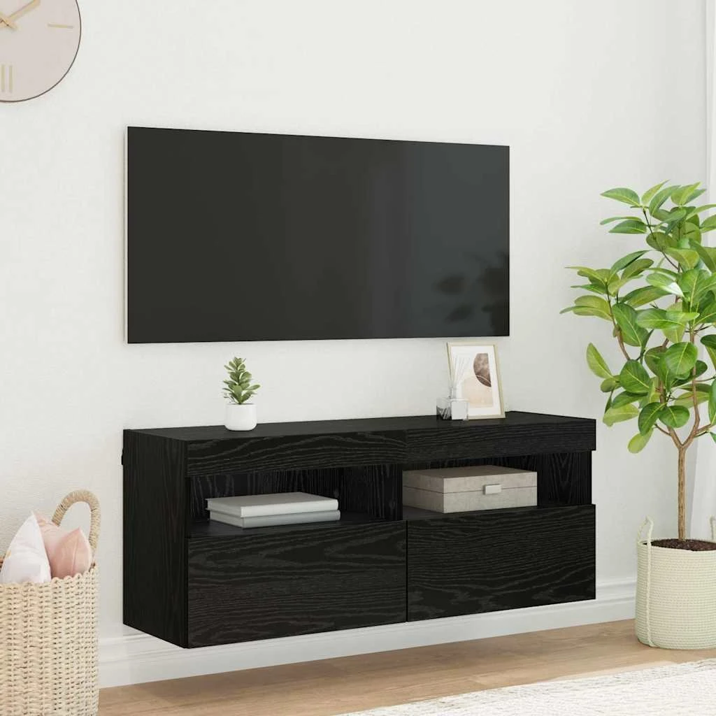 vidaXL TV vægskab 100x30x40 cm - Sort eg med LED