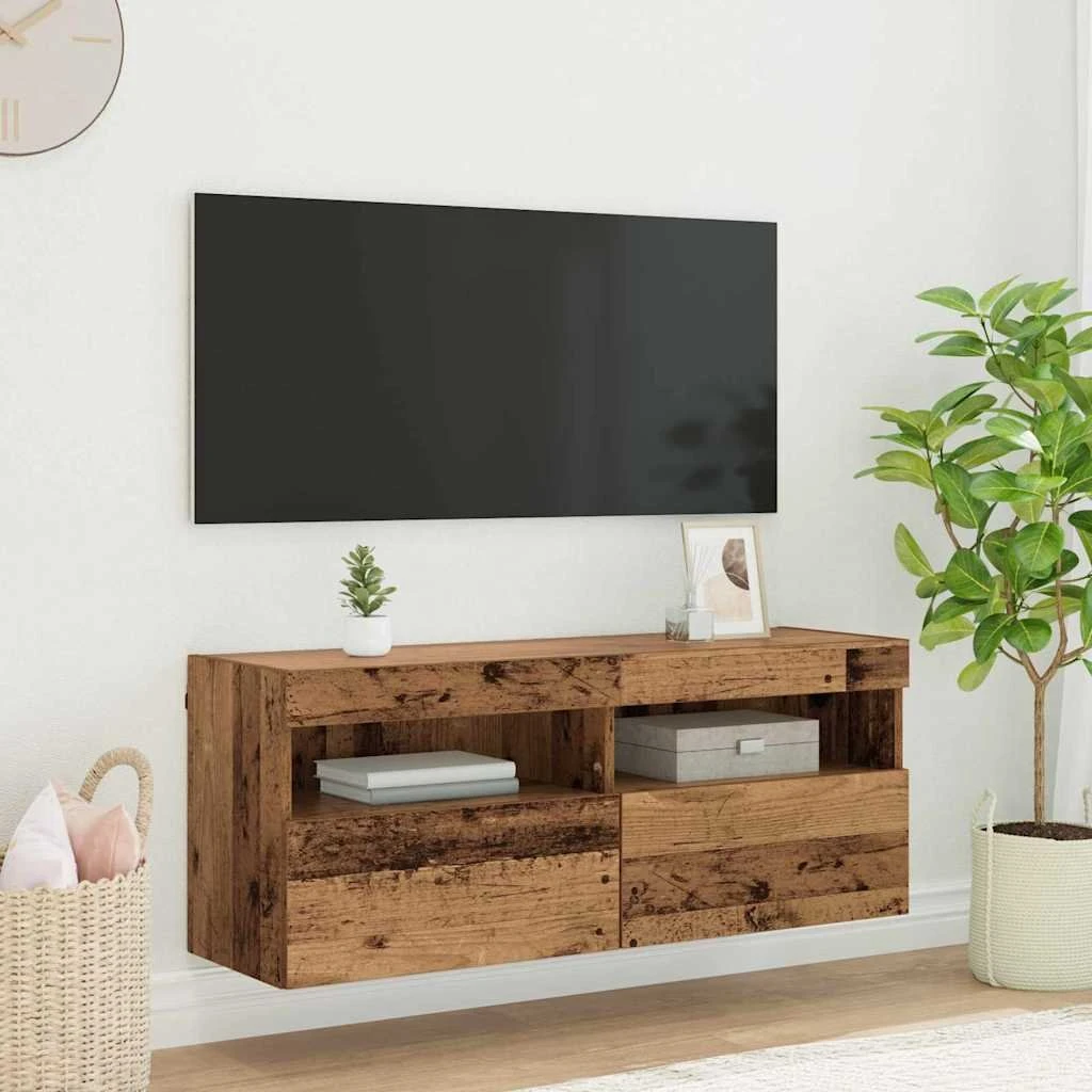 vidaXL TV vægskab 100x30x40 cm i gammelt træ med LED