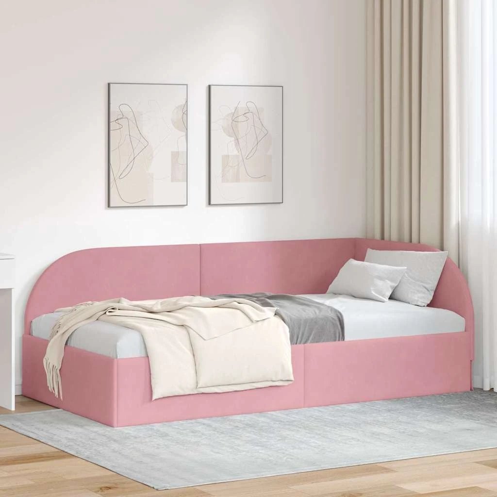 vidaXL Hjørnesengramme Lyserød Fløjl 90 x 200 cm