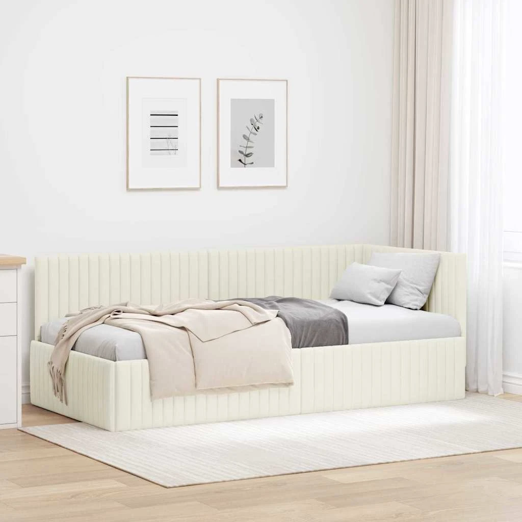 vidaXL Hjørnesengramme 90 x 190 cm i Creme Fløjl
