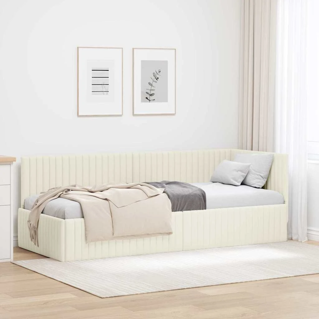 vidaXL Hjørnesengramme Creme Fløjl 80 x 200 cm