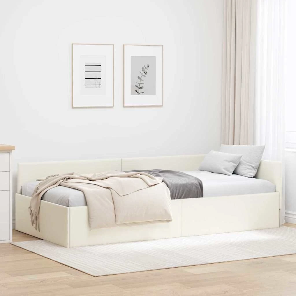 vidaXL Hjørnesengramme Fløjl Creme 90 x 190 cm
