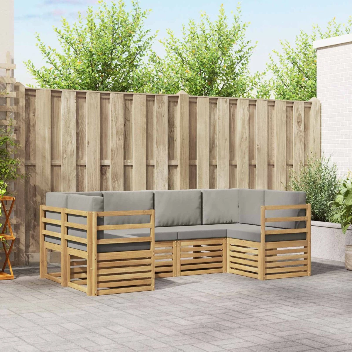 vidaXL Udendørs sofagruppe 6 stk. i hvid og lysegrå polyester