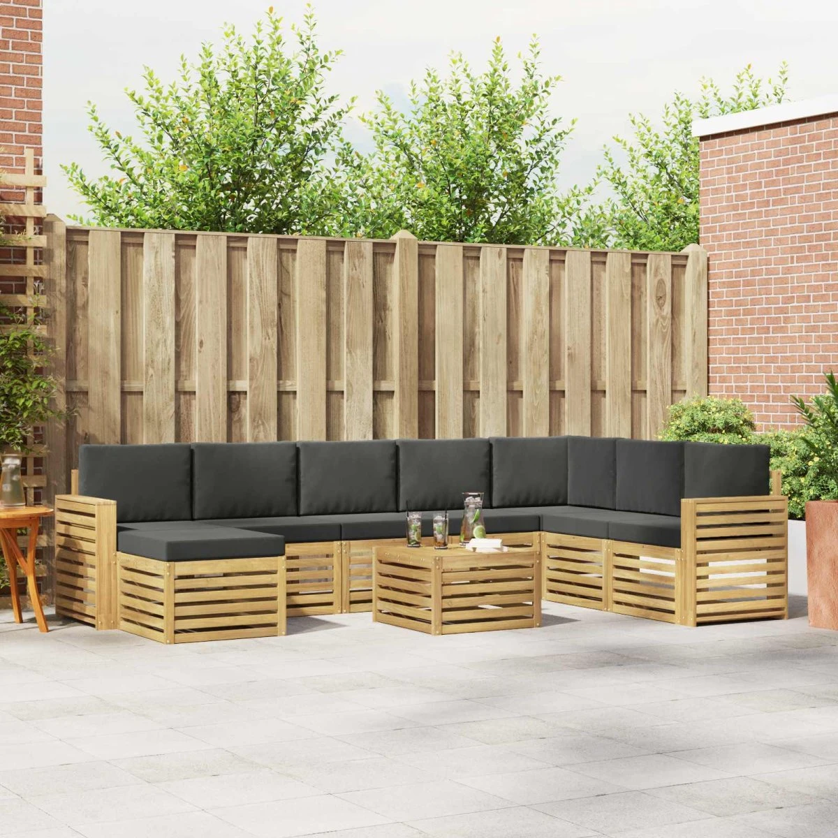 vidaXL Udendørs sofagruppe 9 stk. i akacietræ, Hvid/Antracit